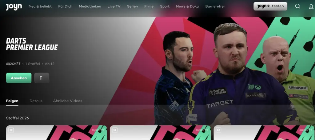 Gratis darts via Sport1 en Joyn